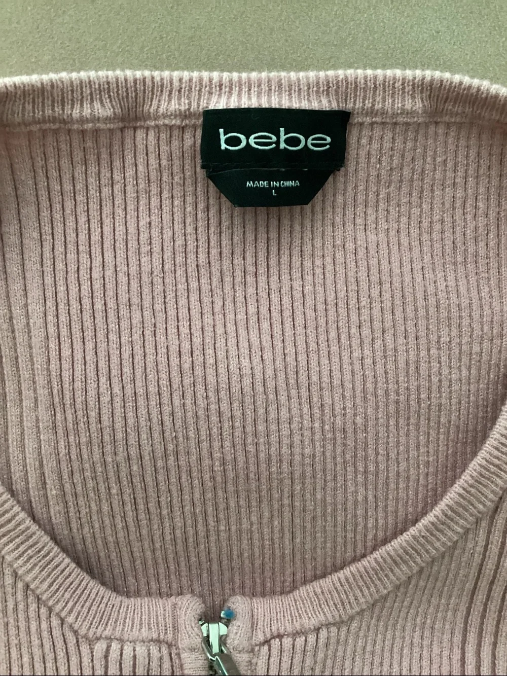 Bebe Women's Pink Zip-Front Ribbed Sweater